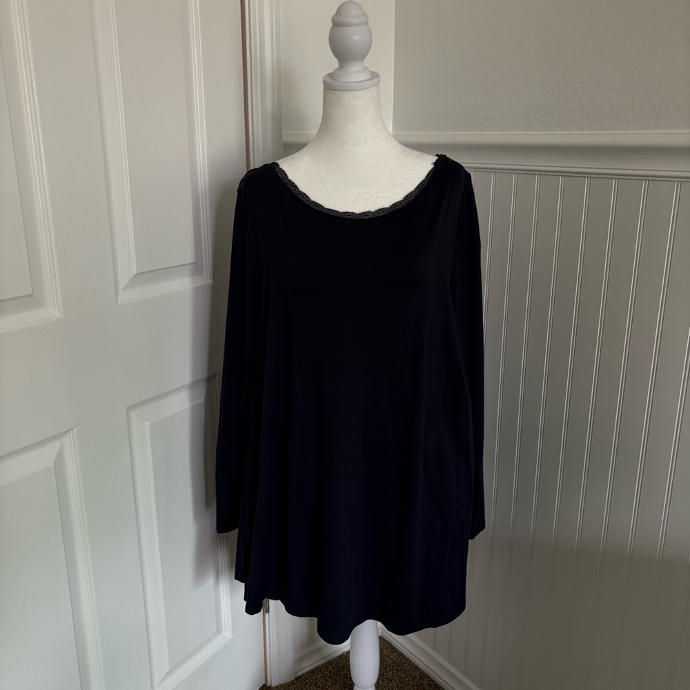 Navy Lane Bryant Tunic Long Sleeved Top with Thin Black Lace on Neck size 18/20